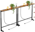 Adjustable Height Narrow Sofa Table with Built-in Power Outlets, 70" Long Console Table Behind Couch Table with Charging Station Skinny Entryway Table for Living Room & Hallway (Rustic Brown)