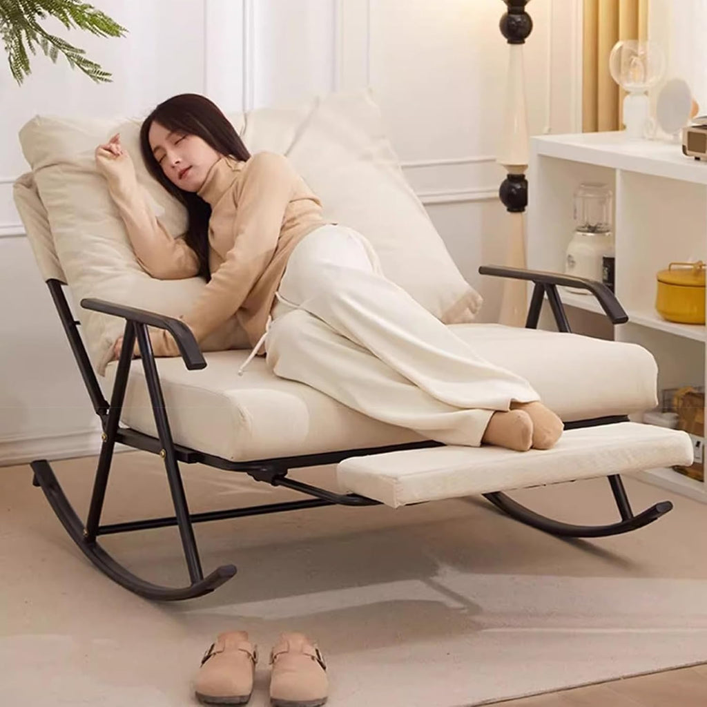 92cm Wide Double Rocking Chair,Featuring an Adjustable backrest and Retractable footrest, Suitable for Balconies, bedrooms, and Living Rooms Green