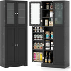 SlickBlue Tall Kitchen Pantry Cabinet with Tempered Glass Doors and Storage Shelves