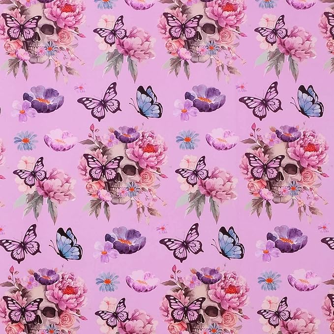 Aimyoo Gothic Wrapping Paper Roll, 17 Inch X 33 Feet Skull Floral Butterfly Design Gift Wrap Paper for Mother's Day, Birthday Bridal Shower