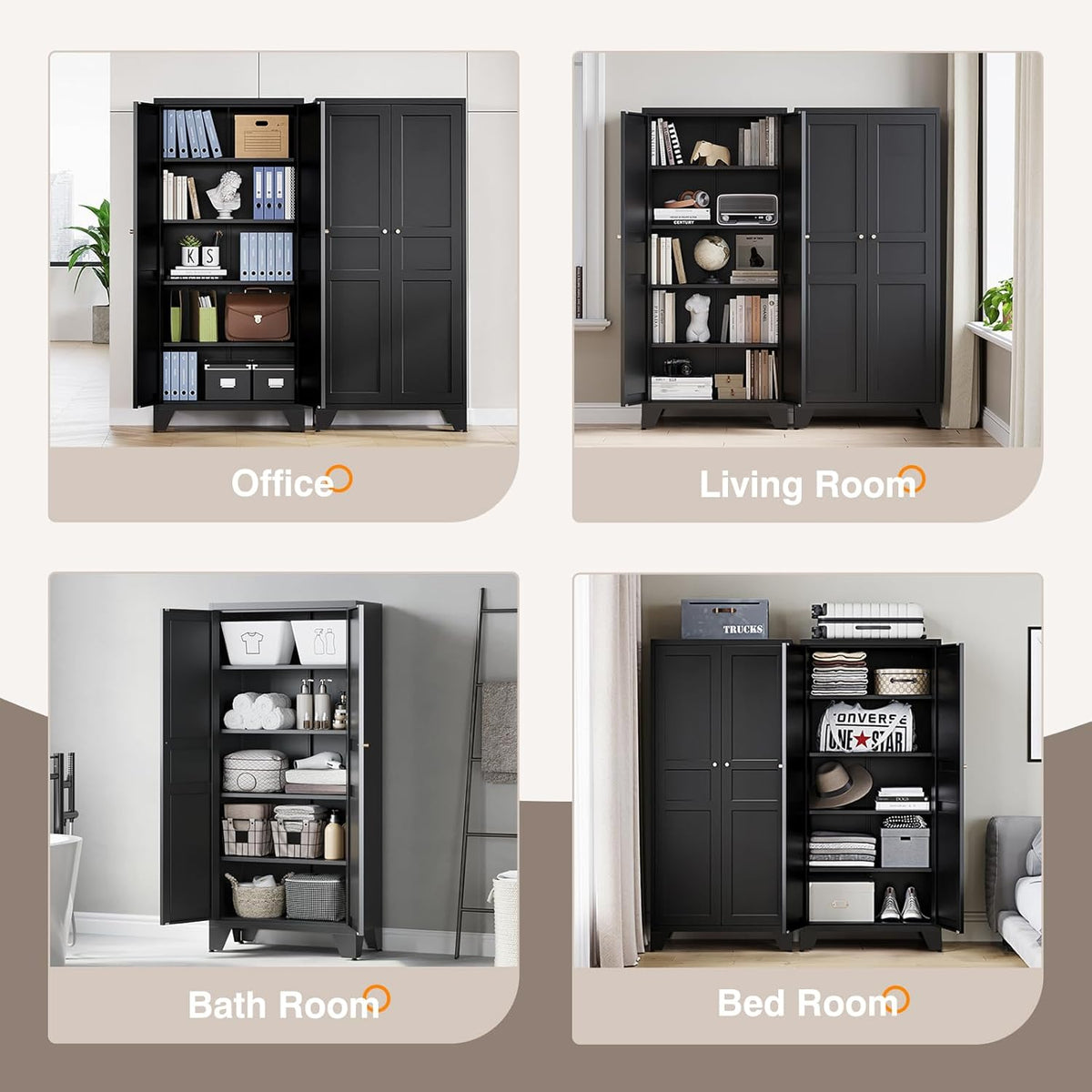 Yizosh Metal Pantry Cabinet,Tall Kitchen Pantry Storage Cabinet with Doors and Adjustable Shelves - 61" Black Cupboard Cabinet for Kitchen, Living Room,Dining Room,Home