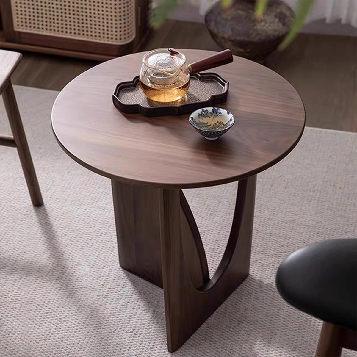 YUNMUAIR-Solid Wood Side Table Round End Table in Walnut Finish Wood Tabletop & Frame 19.68" Tall Farmhouse Side Tables Nightstand for Living Room,Bedroom,Brown