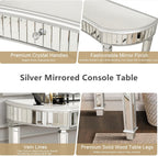 Half-Moon Mirrored Sofa Table with Storage, Semi Circle Entryway Console Table with Fluted Glass & Crystal Knob Drawer,Modern Sofa Table Behind Couch for Living/Dressing Room,Hallway Foyer, Silver