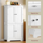 TEENFON 51" H Pantry Cabinet with 4 Doors, Kitchen Cabinet with 6 Door Shelves, Storage Cabinet for Living Room, Dining Room, Bathroom, White