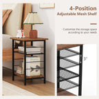 Giantex 3-Tier Side Table with Adjustable Mesh Shelf, Industrial Nightstand, Small End Table Stand for Living Room, Bedroom, Office, 12" D x 15" W x 20" H