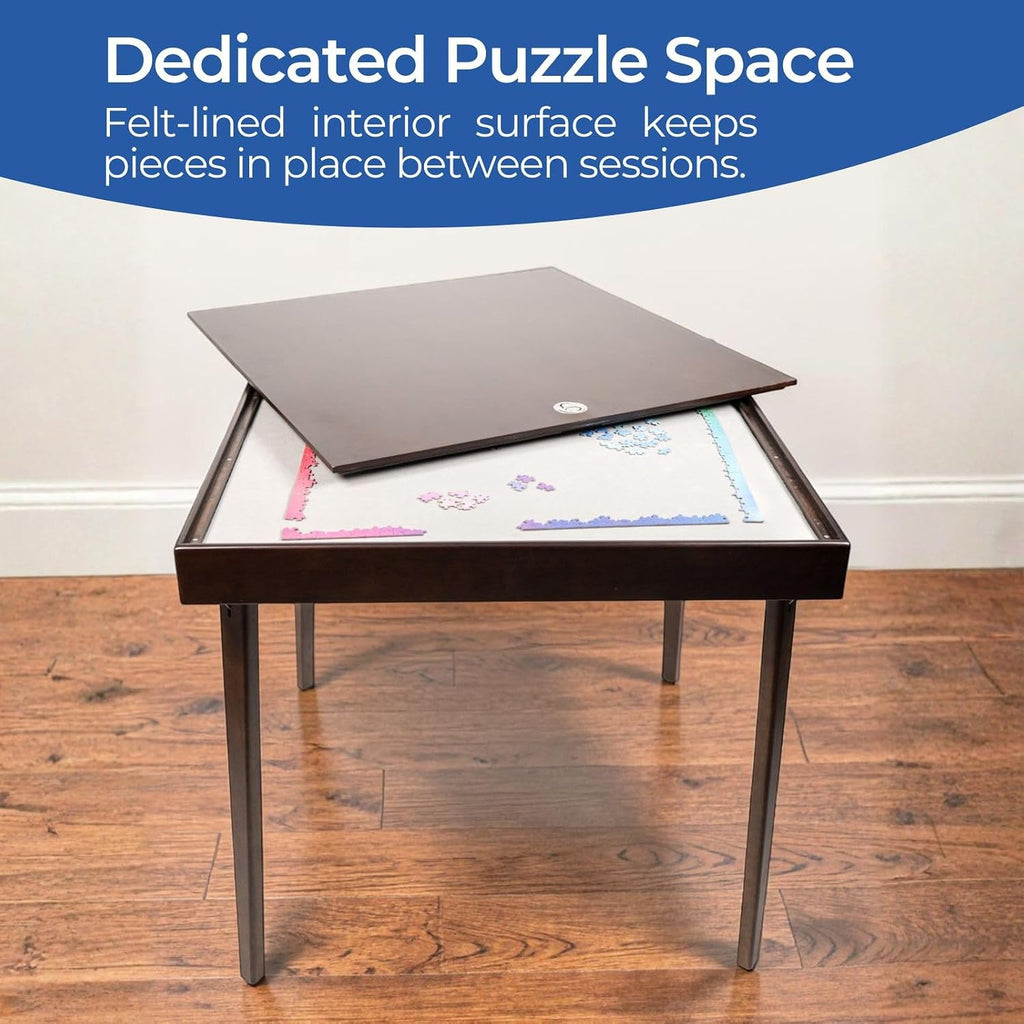 Stakmore Folding Puzzle Table, Espresso Wood, Felt Interior Fabric, Removable Top Storage, Space-Saving Design
