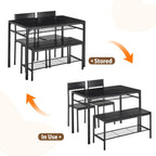 VECELO Kitchen Dining Room Table with 2 Chairs & Bench, Compact Space-Saving Design, Easy Assembly Steel Frame, Perfect for Small Apartments & Breakfast Nooks，Industrial