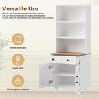 DSHADE Farmhouse Pantry Cabinet with 4 Solid Wood Gourd-Shaped Legs, Modern Kitchen Cabinet with Adjustable Shelves, 5 Tier Bookshelf with Drawer for Living Room, White