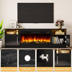 Tavata Fireplace TV Stand 70" Entertainment Center with 36" Fireplace, Wooden TV Stand for TVs Up to 80", Media TV Console with High Gloss Storage Cabinet and 20 Colors LED Lights (Black)