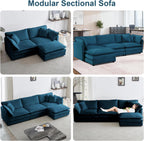 Modular Sectional Sofa with Ottoman, 76.7" Modern L Shaped Sectionals Cloud Couch, Comfy Couch Loveseat, 3 Seat Chenille Deep Seat Sofa with Pillow for Living Room, Bedroom Apartment,Small Spaces-Blue