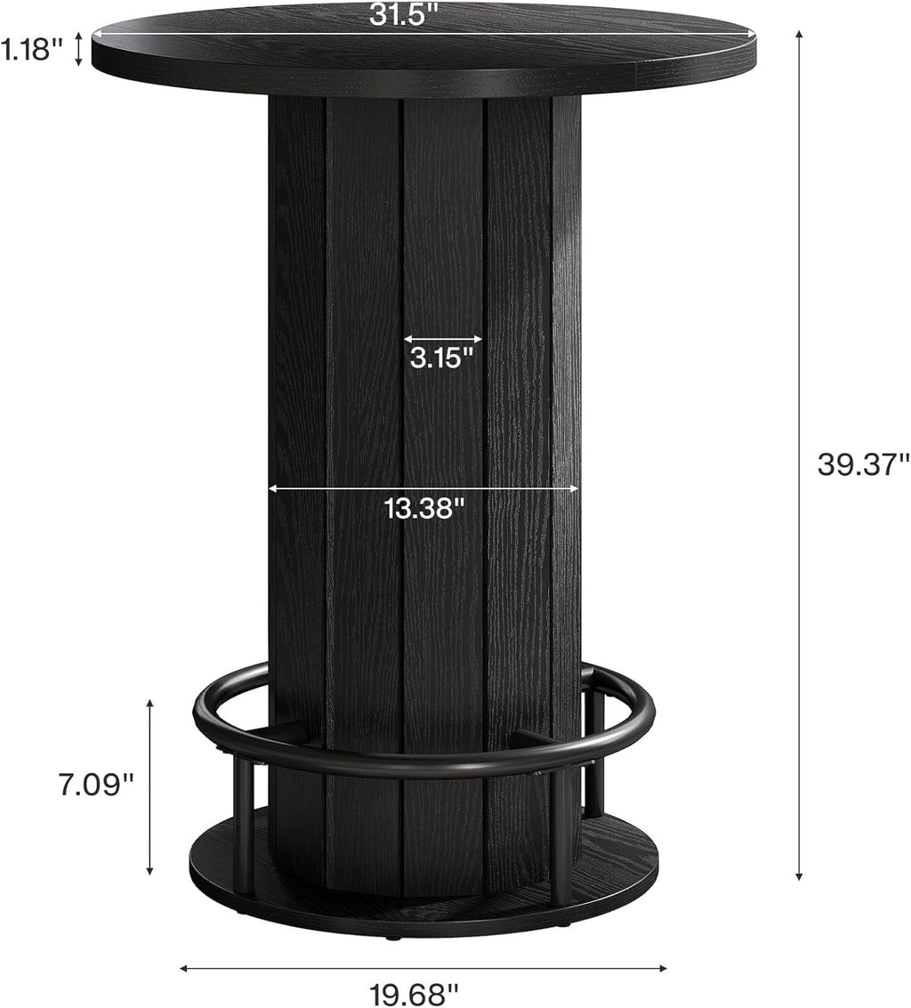 Tribesigns Round Bar Table, 39.4" H Wood Bistro Pub Table with Metal Ring Footrest for Dining Coffee Cocktail Living Room, Small Space, Black(Only Table)