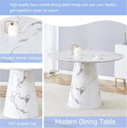 JUFU Round Dining Table Set for 4, 45" Modern Faux Marble Kitchen Table and Upholstered Chairs, 5 Piece Small Circle Dinette Set for Dining Room, Kitchen