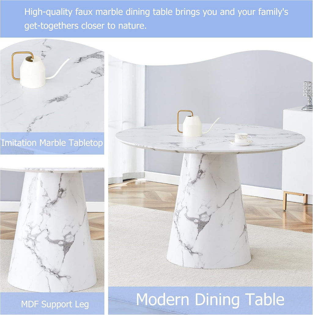 White Dining Table,45'' Round Dining Table for 4-6,Modern Marble-Look Kitchen Table with Stable Base,Space Saving Dinner Table for Kitchen,Apartment,Study.
