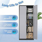 71-Inch Lockable Metal Storage Cabinet, Black and Gray | 15.75"D x 31.50"W x 70.87"H; 4 adjustable shelves; 120 lb per shelf; lock with 2 keys; assembly required.