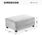Corduroy Ottoman for Sectional Sofa, Modular Footrest with Wooden Legs, 43.7 x 29.1 x 18.5 Inches, Convertible Furniture for Living Room,Gray