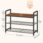 HOOBRO Shoe Rack Bench for Entryway, 3-Tier Industrial Shoe Storage Organizer with Wood Top and Side Handles, 29.5" Freestanding Storage Bench for Small Spaces, 220 lb Capacity, Rustic Brown BF32HX01