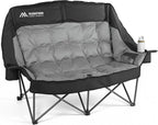 Huskfirm High Back Double Camping Chair 2 Person Camping Chair Low Seat Loveseat Camping Chair Fully Padded Oversized Camping Couch for Adults - Supports 650 LBS with Cup Holders Carry Bag - Black