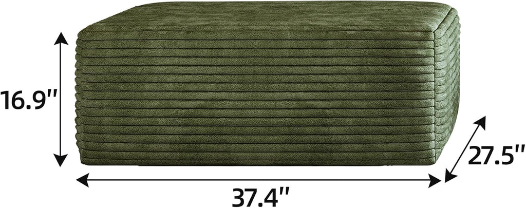 37.4 Inch Oversized Ottoman for Couch, Corduroy Upholstered Footrest with Compressed Memory Foam, Modular Sectional Cloud Pouf, No Assembly Required, DIY Combination, Green