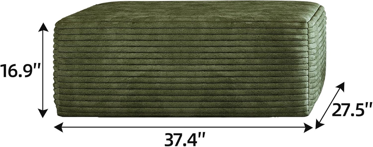 37.4 Inch Oversized Ottoman for Couch, Corduroy Upholstered Footrest with Compressed Memory Foam, Modular Sectional Cloud Pouf, No Assembly Required, DIY Combination, Green