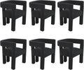 Boucle Barrel Side Chairs Set of 6, Modern Designed Upholstered Comfy Sherpa Fabric Accent Kitchen/Dining Chair, Kitchen Armchair for Living Room Dining Room Bedroom (Black, Set of 6)
