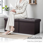 AmasSmile Footrest Ottoman Storage Bench,34" Leather Folding Chest,Brown | Large Ottoman with Storage,Thicker Foam Padded Seat,Livingroom,Dorm,Bedroom,Entryway,Easy to install,34 x 13 x 13in