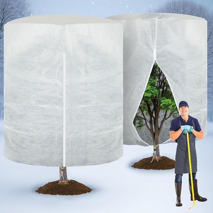 WILLBOND 2 Pcs 79 x 95 Inches Rounded Top Plant Covers Freeze Protection for Winter Cylindrical Frost Cloths Shrub Frost Covers with Zipper Drawstring for Shrub Bush Fruit Tree Potted