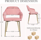VECELO Velvet Dining Chairs Set of 6, Modern Upholstered Kitchen Chairs with Cushion, Padded Backrest and Metal Legs, Pink