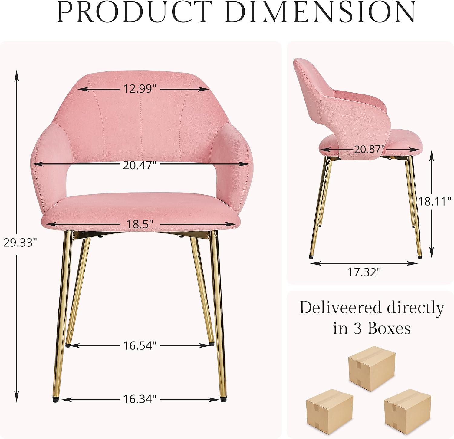 VECELO Velvet Dining Chairs Set of 6, Modern Upholstered Kitchen Chairs with Cushion, Padded Backrest and Metal Legs, Pink