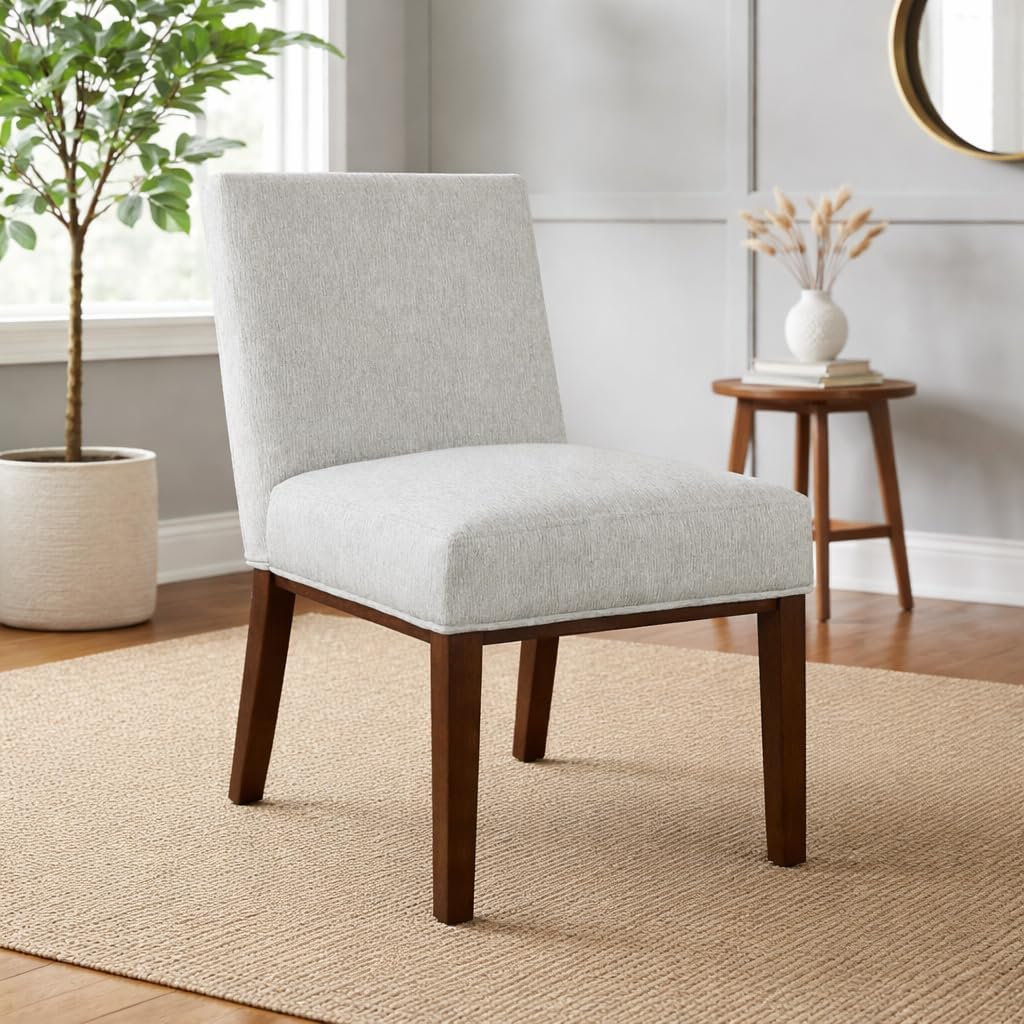 HomePop Kolbe Upholstered Dining Chair - Sustainable Gray Woven, 19.5" Seat Height, Ideal for 29-31 Inch Tables (Single Pack)
