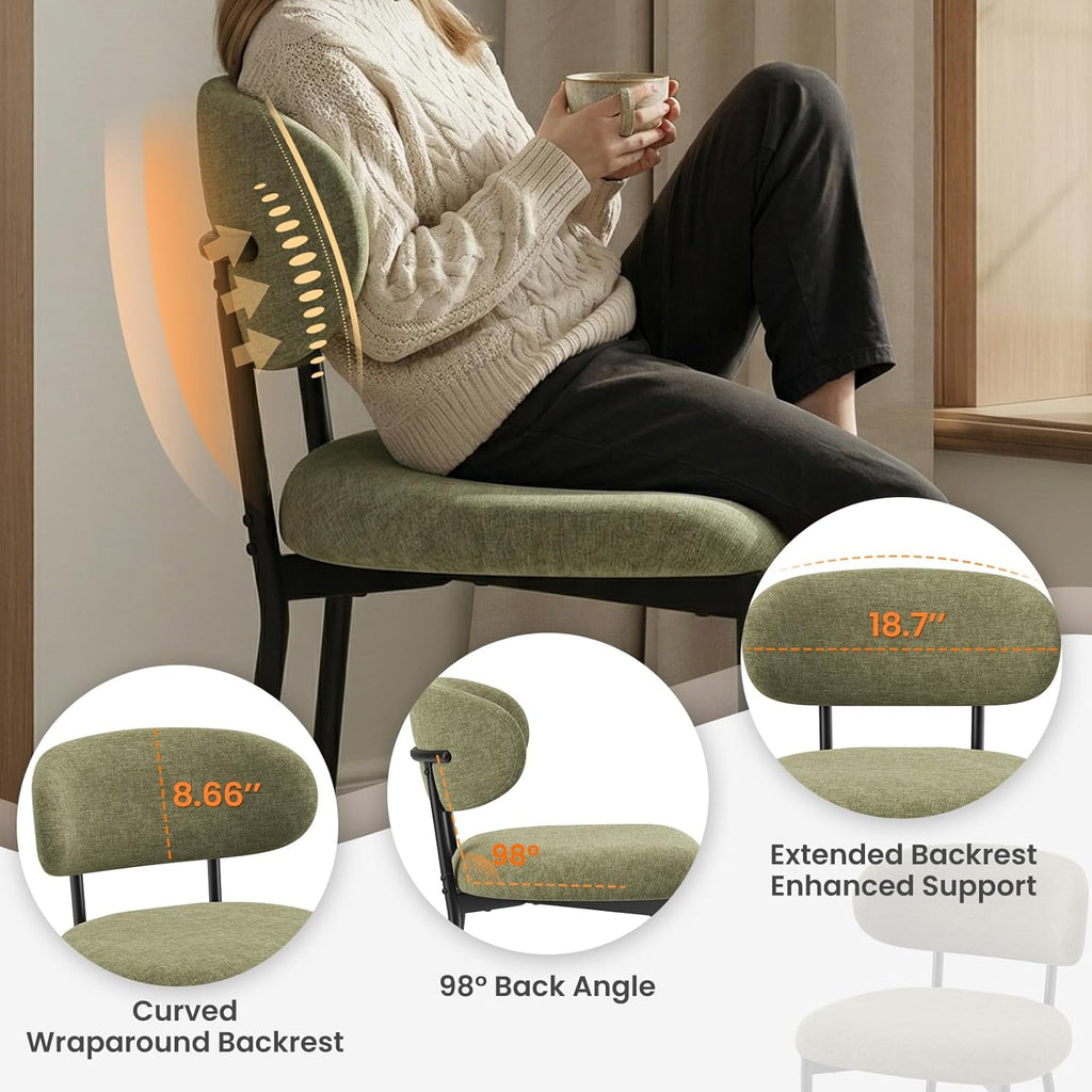 Upholstered Dining Chairs Set of 4, Modern Fabric Kitchen Chairs with Curved Backrest and Cushioned Seat, Sturdy Metal Legs, Modern Dining Chairs for Kitchen Dining Room, Living Room,Green