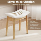 18" Small Vanity Chair Ottoman Bench Saddle Cushion Linen Beige | Soft Saddle Linen Stool, Footrest, Ottoman, Compact for Bedrooms, Living Rooms. Sturdy Esay Assembly(Classic-Beige)
