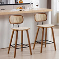 HEAH-YO Rattan Counter Stools Set of 2, 26 Inches Counter Height Bar Stools with Backrests and Wood Legs, Modern PU Leather Rattan Stool for Kitchen Island, PU Beige