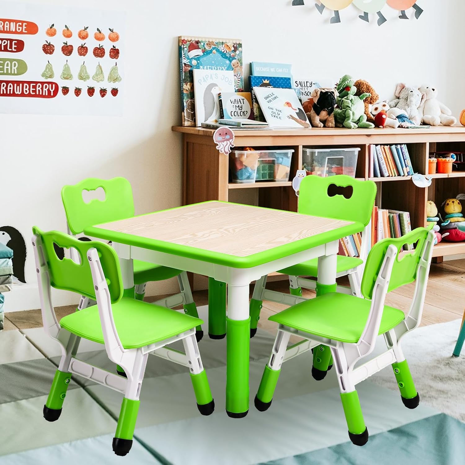 Kids Table and 4 Chairs Set, Green