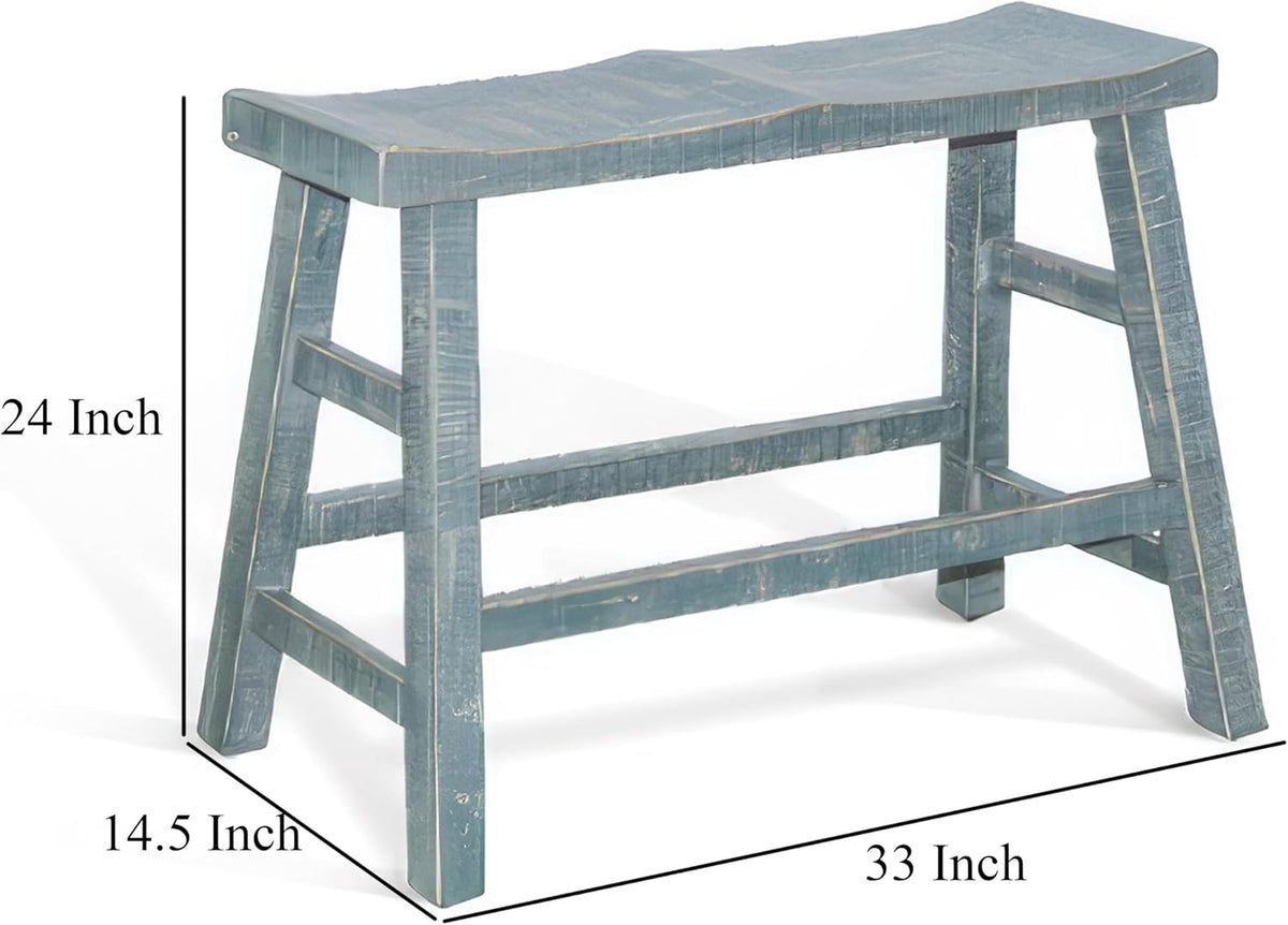 Rena Counter Height Bench, 33 Inch Seagrass Green Mahogany Wood Frame