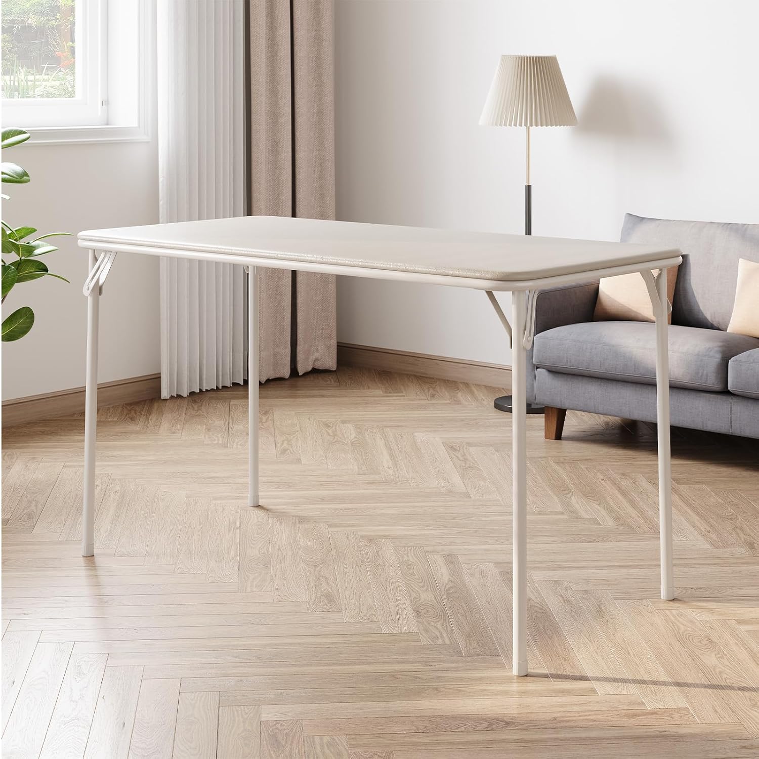 Takywep Sturdy & Portable Rectangle Folding Table - 47.24" x 20.07" 4ft Collapsible Desk, Metal Frame, PU Leather Scuff & Mark Resistant Surface, Anti-Slip Feet, Great for Dining, Office