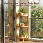 2026 New Bamboo Standing Shelf, 3 Tier Corner Shelf Stand, Free-Standing Shelf Units, Triangular Curved Corner Shelf Stand for Space-Saaving Display Ideal for Bathroom/Kitchen/Living Room Storage