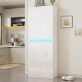 Furnify 71" Tall Pantry Cabinet with LED Light and High Gloss Doors, White | Kitchen Freestanding Pantry Storage Cabinet with Adjustable Shelves, Modern Buffet Hutch Cabinet for Dining Room, Living Room
