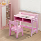 Desk and Chair Set with Storage Bins, Wooden Study Table, Writing Desk for Bedroom & Study Room (Pink)