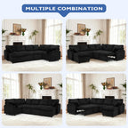 110” Corduroy Sectional Sofa w/Pull Out Bed & Storage Chaise, Reversible U Shaped Sofa w/Storage Armrests & Cup Holders, Corner Couch w/USB Charging Port & Throw Pillow for Living Room, Black