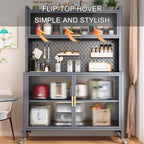 Kitchen Storage Cabinet, Microwave Stand with Flip-up Doors, Kitchen Pantry Storage Cabinet with Rolling Wheels, DIY Backplane, Tall Cupboard for Kitchen, Living Room, Dining Room(White,80*42