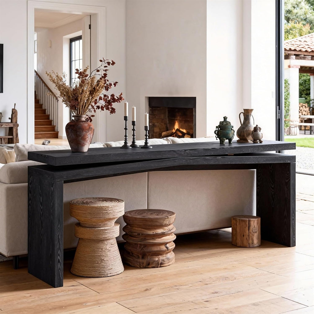 SSLine 65" Wooden Console Table Narrow Long Sofa Tables Behind Couch, Farmhouse Accent Entryway Table for Living Room Hallway Entrance Foyer (Black)