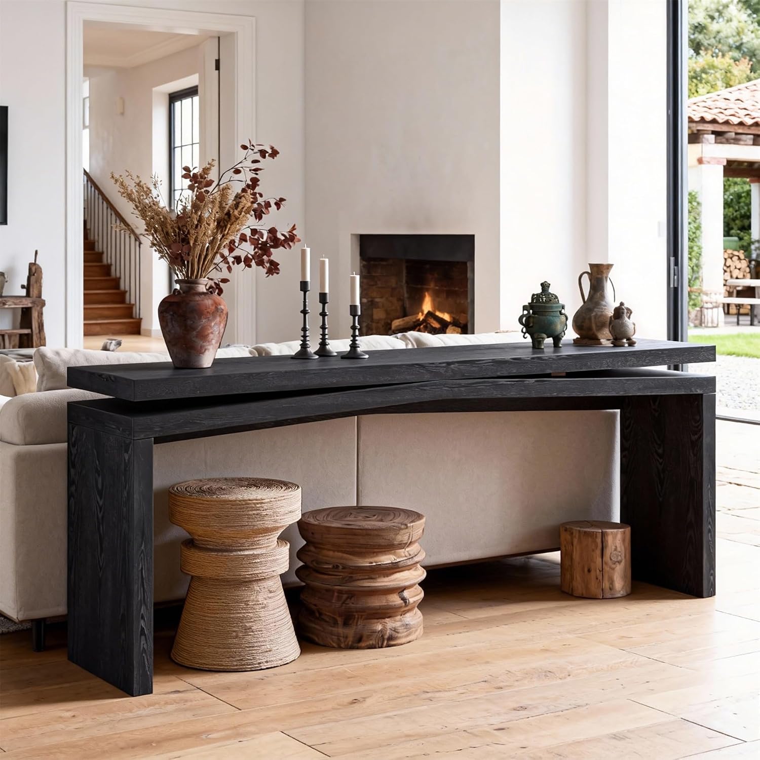 SSLine 65" Wooden Console Table Narrow Long Sofa Tables Behind Couch, Farmhouse Accent Entryway Table for Living Room Hallway Entrance Foyer (Black)