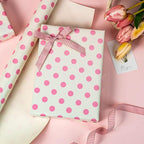 Burymento Pink and Beige Dots Wrapping Paper, Reversible Pink Gift Wrap for Birthday, Valentines, Mothers day, Graduation, Wedding, Fathers day, Baby Shower, Christmas (17in x 32.8ft)