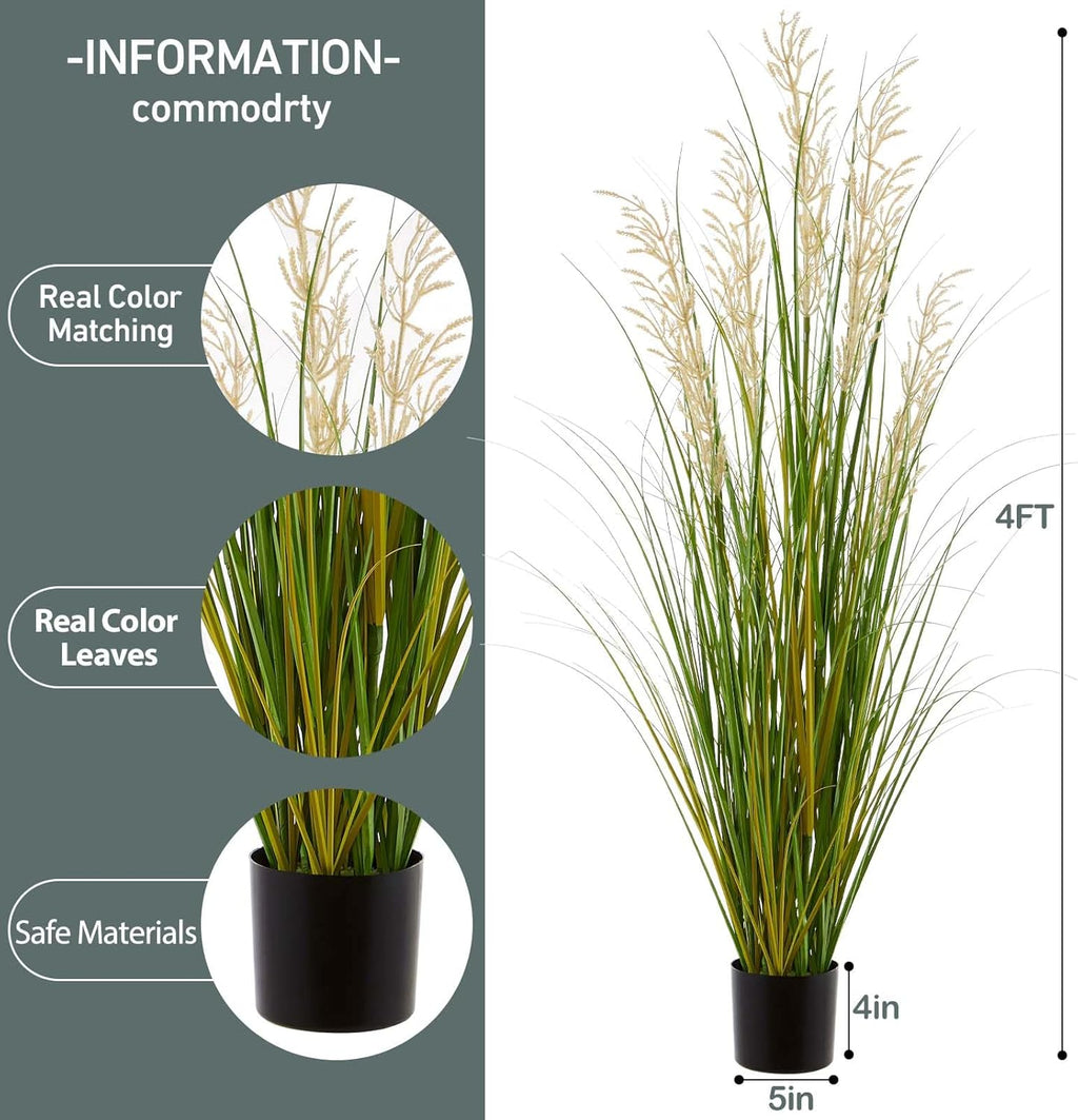 Artificial Plant, 47in Tall Pampas Grass, Faux House Plants in Pot, Indoor Decorative Flowers &Greenery for Home and Office, Ideal Housewarming Gift