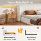 King Size Boucle Bed Frame, Soft Cloud Bed Frame with Upholstered Wingback Headboard and Solid Wooden Legs, Contemporary Aesthetic Platform Bed, No Box Spring Needed (White, King 1)