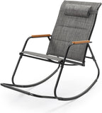 VINGLI Outdoor Rocking Chair, 450lbs Capacity Portable Outdoor Rocker with Footrest, Hard Armrests, Pillow, All Weather Porch Rocker for Garden, Living Room, Patio, Lawn (Black&Gray, with footrest)