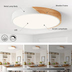 Modern Dimmable White LED Ceiling Light, 2700 K - 6000 K 5CCT Wood Flush Mount Ceiling Lighting Fixtures, Minimalist Round Ceiling Lamp for Living Room Bedroom Kitchen Hallway（15.8in）