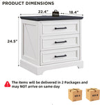 ACCOHOHO 22" Farmhouse Nightstands Set of 2 with 3 Drawers, Off White | Charging Station, Metal Handles, X-brace Side Panels, Arched Foot Base, Modern End Table, for Bedroom, Living Room