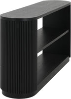 58.9" Modern Console Tables with 3 Tier Open Shelves, Storage Wood Entry Way Table Narrow Long Accent Table for Living Room, Hallway, Entrance, Foyer, with Ash Veneer & Fluted Side, Black