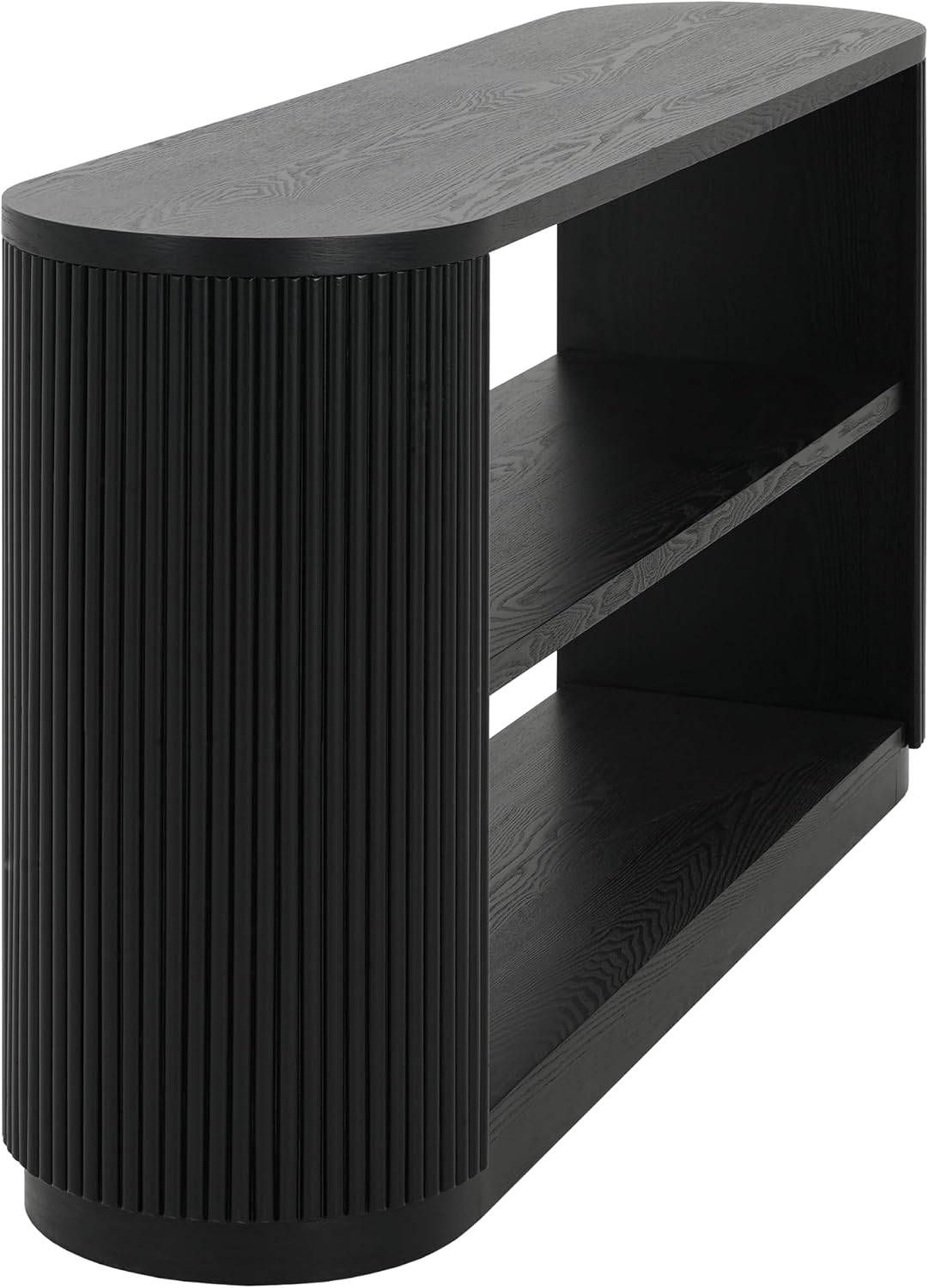 58.9" Modern Console Tables with 3 Tier Open Shelves, Storage Wood Entry Way Table Narrow Long Accent Table for Living Room, Hallway, Entrance, Foyer, with Ash Veneer & Fluted Side, Black